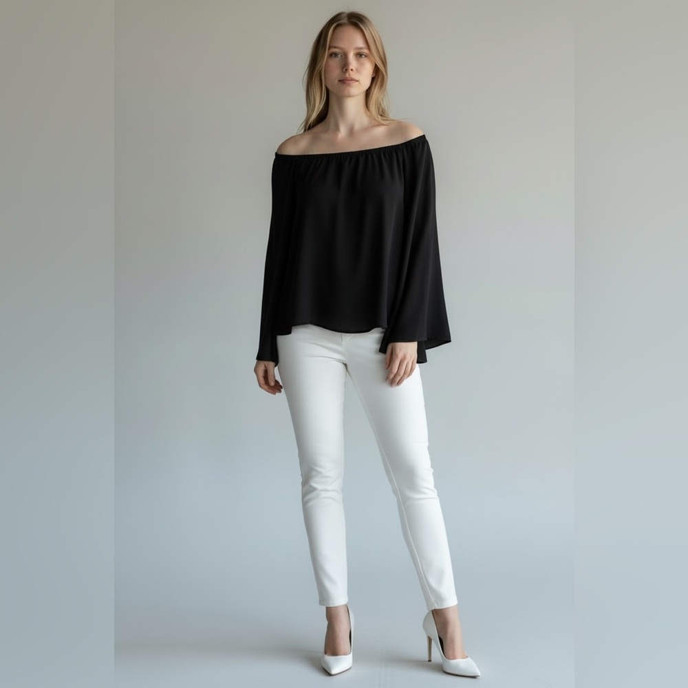 2/$30 RACHEL Roy Black Blouse Top with Bell Sleeve Long Sleeve SZ S